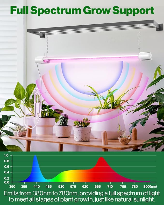Sunco 2ft Grow Light LED, 20W, Full Spectrum, for Seed Starting, Seedling, Indoor Plants, Plug in Suspended Fixture, Link Up to 8, Inline Switch, ETL 4 Pack.