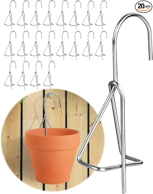 20 Packs Terracotta Pots Hanger Hooks,Sturdy Thick Stainless Steel Plant Hanger,Flower Pot Holders for Clay Pots,Wall and Fence Mounted Plant Holder,Terra Cotta Pot Hanging Holders(Side Hang,20Pack)
