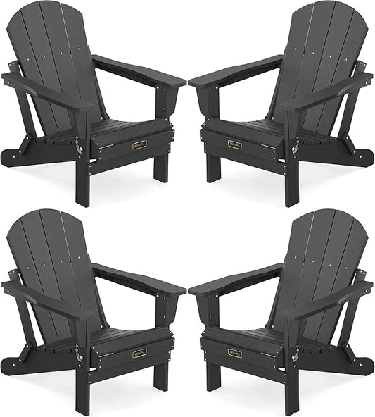 SERWALL Foldable Adirondack Chair Set of 4 for Patio Garden Outdoors Fire Pit-Black