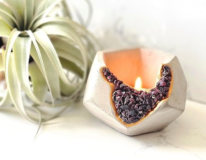 6 Pack Small Crystal Cement Pots - Unique Air Plant Holders - 3 Inch Mini Geode Concrete Plant Pots with Drainage Hole - Geometric Succulent Pots - Decorative Tealight Candle Holders