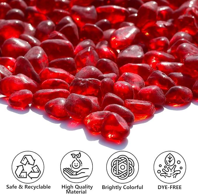 Sea Glass Stones - Red Clear Glass Pebbles Gemstones - Perfect for Aquarium Rocks, Fish Tank Gravel, Vase Fillers, DIY Crafts, and Home Decor (0.9LB/14oz)