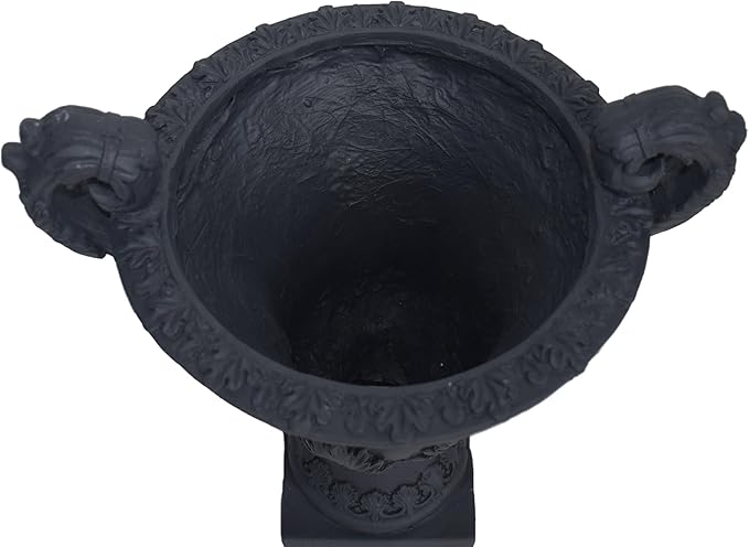 Merax 19.25'' Tall Elegant Roman Style Lightweight Concrete Planter with Botanical Accents, Square Indoor Outdoor Flower Pot with Drainage Hole & Stopper, Black