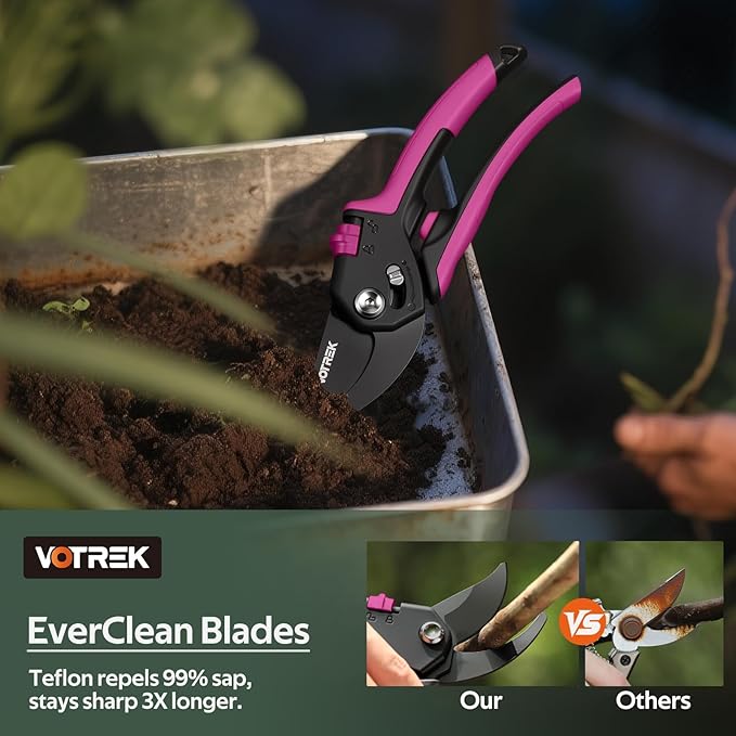 Pruning Shears for Gardening, [Patented Stepless Handle Opening] - Garden Scissors with Ultra-Sharp SK5 Steel for Weak Hand, Universal Fit for All Hand Sizes, Effortlessly Cuts 1-Inch Branches