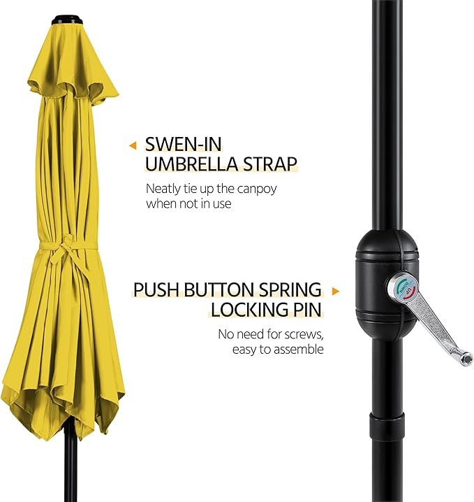 Yaheetech Patio Umbrella, 9FT Outdoor Table Market Umbrella with Push Button Tilt and Crank, Yard Sun Shade UV Protection Waterproof for Garden, Deck, Backyard, Pool, Yellow