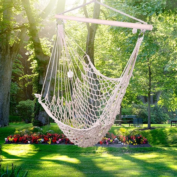 Rope Hammock Cradle Chair,Cotton Hanging Rope Swing Chair for Indoor Outdoor Bedroom Garden Yard Patio