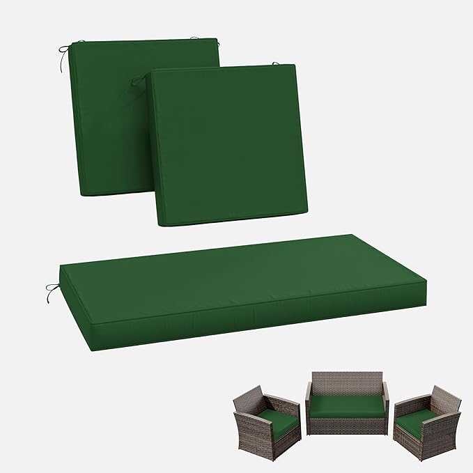 3 Pack Outdoor Replacement Cushions,36L x 18W x 3H,18L x 18W x 3H inch, High-Elastic Replacement Sponge for 4-Seater Water-Resistant Patio/Sofa with Removable Covers (Green)