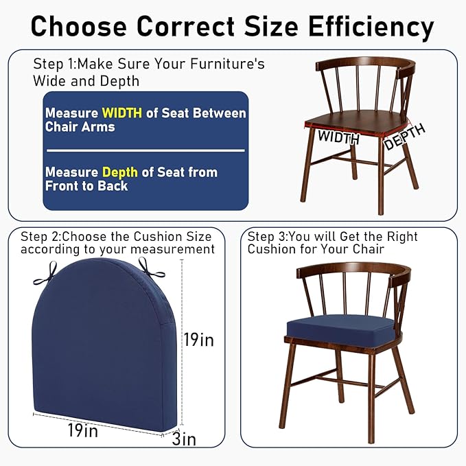 Topotdor Outdoor Chair Cushions Set of 2, 19"x19"x3" Waterproof Patio Chair Cushions for Outdoor Furniture, Round Corner Outdoor Seat Cushions Color Fastness Chair Pads with Ties, Royal Blue