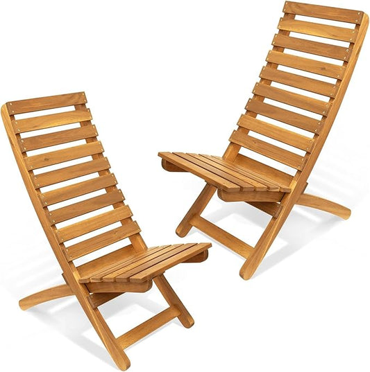 Melino 2PCS Wooden Folding Chairs, FSC Certified Acacia Low Profile Adirondack Chairs, Wood Folding Chair for Outdoor, Patio, Porch, Pool, Backyard, Garden, Balcony and Deck - Natural - Pair