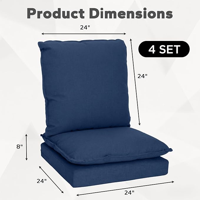 Joyside Outdoor Chair Cushions Set, 24x24 Inch Smile Patio Furniture Cushions, 6’’ Thick, Double-Layer, Water Resistant & Fade Resistant, Outdoor Replacement Cushions for Seat and Sofa