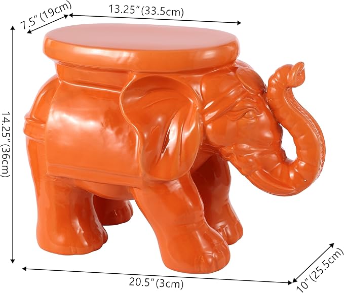 JONATHAN Y TBL1007C White Elephant 14.25" Ceramic Indoor/Outdoor Garden Stool Coastal, Contemporary, Transitional, Patio, Garden Room, Bathroom, Living Room, Orange