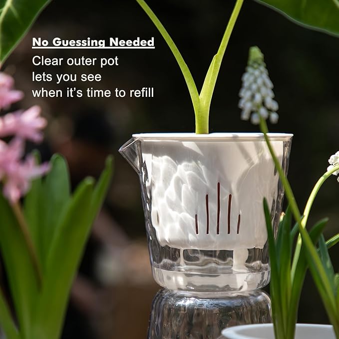 8.5 Inch Self Watering Plant Pots for Indoor Plants 4 Packs African Violet Pot, Self Watering Planters for Herb, Orchid, Devil's Ivy, Flower Houseplant Planters, Clear Plant Pots, White