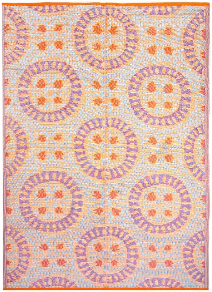 Talking Tables Boho Woven Waterproof Outdoor Rug | Plastic, Lightweight & Non Slip Mat with Double-Sided Geometric Pattern | for Garden, Patio, Decking, Bathroom, Utility, Picnic,Boho-Rug-V3