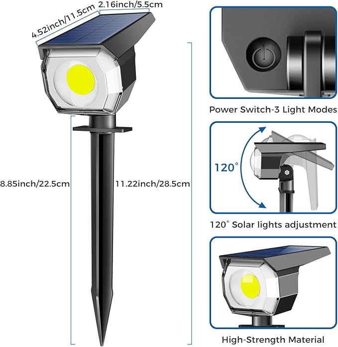 Peasur 4 Pack Solar Spot Lights - Outdoor Waterproof 2-in-1 Auto On/Off Solar Landscape Lighting for Outside Yard, Wall, Garden, Pathway