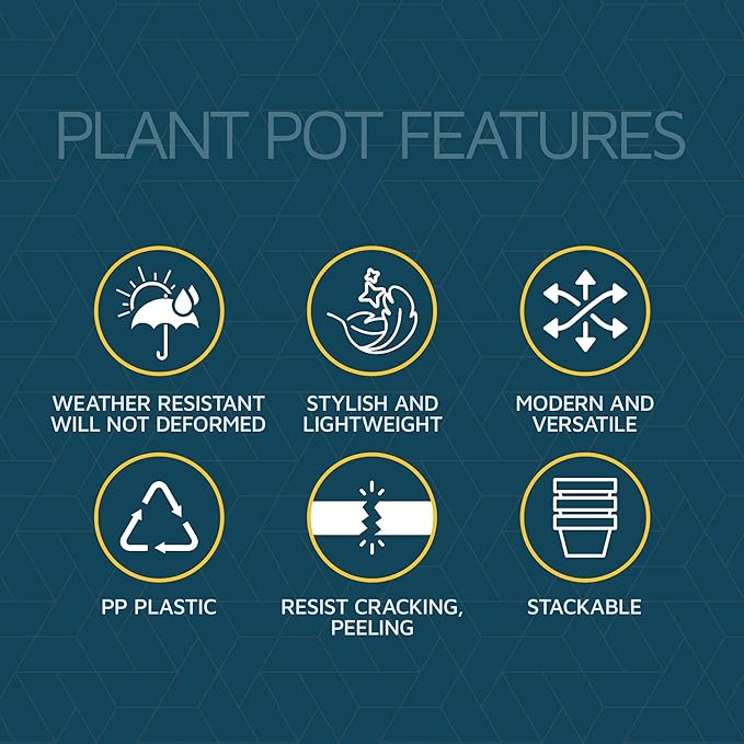 Lifemaster Eco Friendly Plant Pot Set -20-Pack Home Decor Flower Indoor and Outdoor Plastic Pots with Drainage Holes, Assorted Sizes (7", 6.6", 6", 5.3", 4.8") - Stackable Garden Versatile Planters