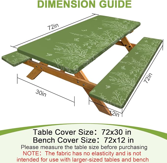 pickyNproud Picnic Table Cover with Bench Covers Portable Table Cloth Built-in Storage Pocket Picnic Table Covers with Elastic Waterproof Camping Essentials for RV Camping