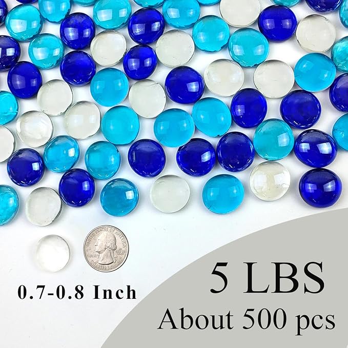 5lbs Flat Glass Marbles for Vase, 500 Pcs Glass Pebbles. Decorative Glass Beads for Vase Fillers Candle Aquarium Crafts Fire Pit Glass and Wedding Decor