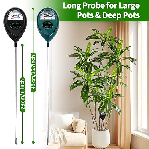2 Packs Extended Long Probe Soil Moisture Meter, Long Probe Soil Moisture Meter for Plants, Plant Water Meter Soil Meter Moisture Sensor Hygrometer for Indoor Outdoor Plant Care, No Battery Needed