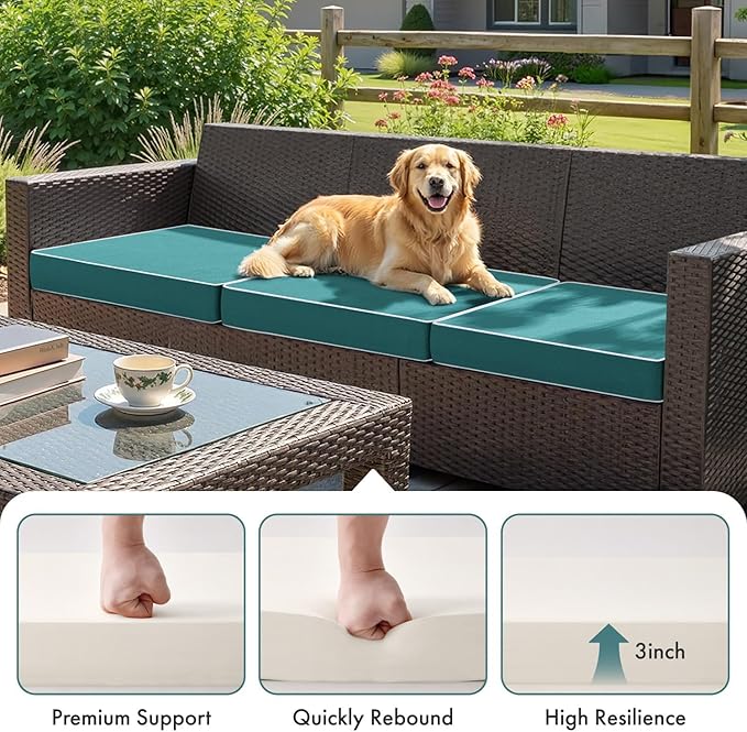 MIULEE Turquoise Outdoor Chair Cushions Set of 4, 18.5x16x3 Inch Waterproof Patio Seat Cushions for Outdoor Furniture Couch Sofa, 3 Year Color Fastness High Density Foam with Adjustable Ties