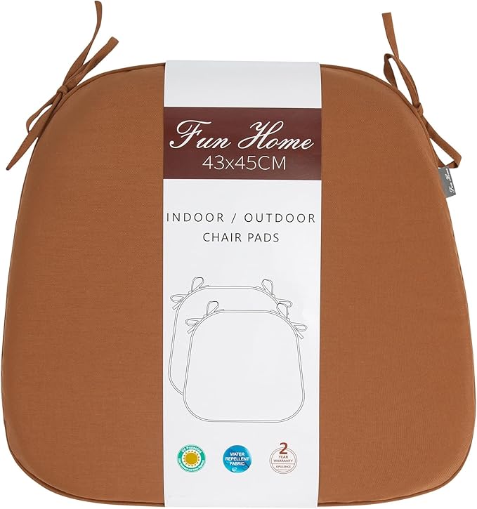 Outdoor Chair Cushions Set of 2,Patio Seat Cushion 17"x16"x2",U-Shaped Dining Chair Cushion 17 by 16 Inch,Water Resistant,Fade-Resistant Chair Pads for Kitchen Garden Furniture(Caramel Orange)