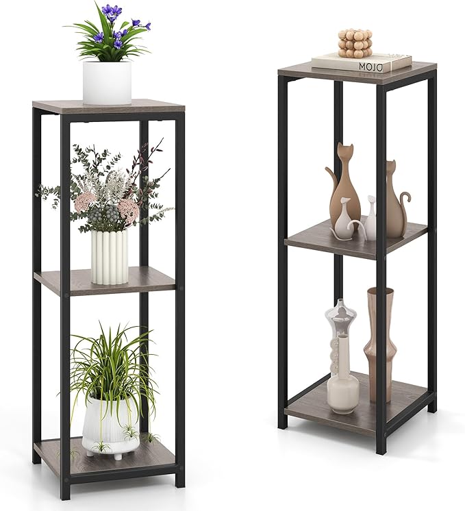 Giantex 3 Tier Tall Plant Stand Indoor, 36 Inch Corner Plant Holder with Metal Frame, Modern Plant Shelf for Multiple Flower Pots, Square Plant Tables for Balcony, Living room, Garden, Tall Plant Stand, 2 Pack