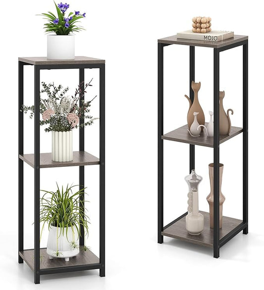 Giantex 3 Tier Tall Plant Stand Indoor, 36 Inch Corner Plant Holder with Metal Frame, Modern Plant Shelf for Multiple Flower Pots, Square Plant Tables for Balcony, Living room, Garden, Tall Plant Stand, 2 Pack