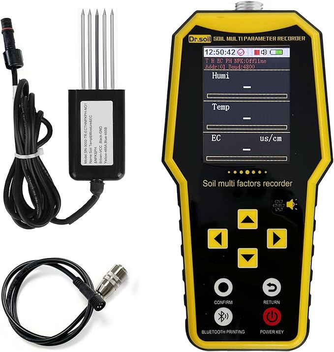 7 in 1 Soil Tester, Nitrogen Phosphorus Potassium NPK Tester, Handheld Soil PH Meter Kit, Temperature, Conductivity, Moisture, EC Meter for Petrochemical, Agriculture