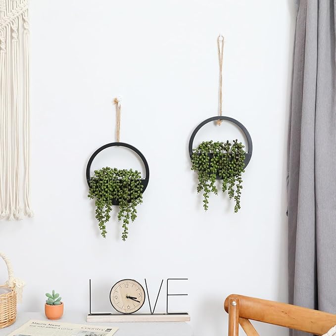 Artificial Hanging Plants Large Hanging Planter Fake Succulents Artificial String of Pearls with Pot and Lanyard for Home Office Wall Decoration