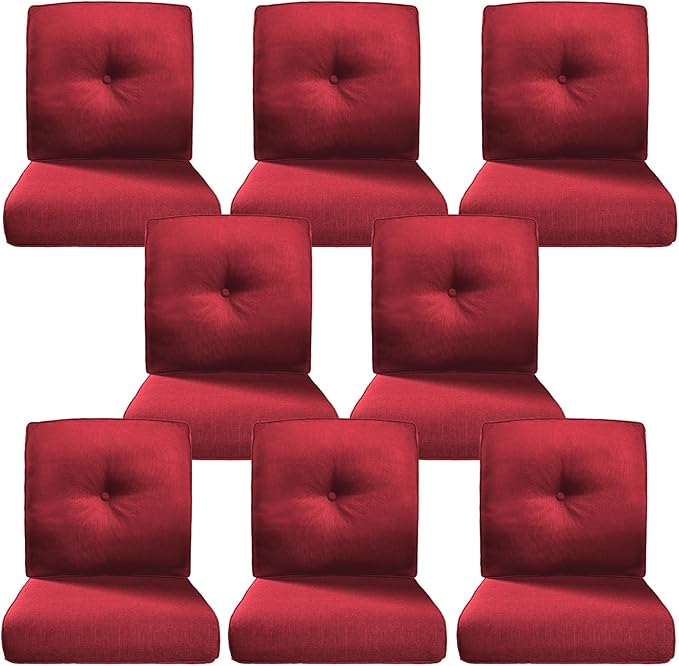 Belord Luxury 4" Thick Outdoor Cushion 8 Set - 22 x24 Inch 28D Sponge Filling Fade-Resistant Chair Cushion, Spill Proof Removable Patio Furniture Replacement Cushions for Sofa Bench Swing - Red