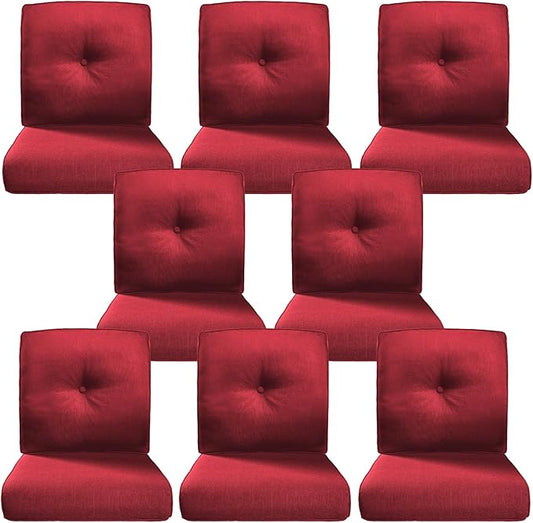 Belord Luxury 4" Thick Outdoor Cushion 8 Set - 22 x24 Inch 28D Sponge Filling Fade-Resistant Chair Cushion, Spill Proof Removable Patio Furniture Replacement Cushions for Sofa Bench Swing - Red