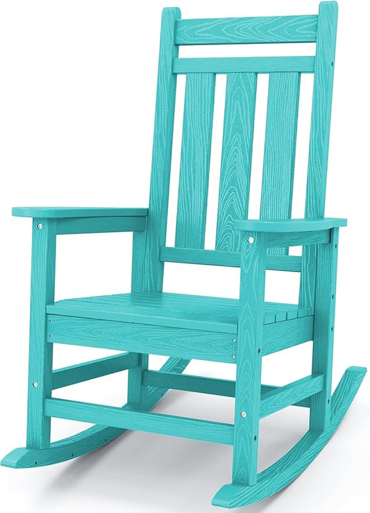 KINGYES Outdoor Rocking Chair, All-Weather Patio Rocking Chairs for Porch, HDPE Rocking Outdoor Chairs with High Back for Adult, Heavy Duty Outdoor Patio Rockers for Garden, Lawn, Aruba
