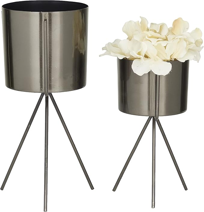 CosmoLiving by Cosmopolitan Metal Small Planter with Removable Stand, Set of 2 12", 9"H, Dark Gray