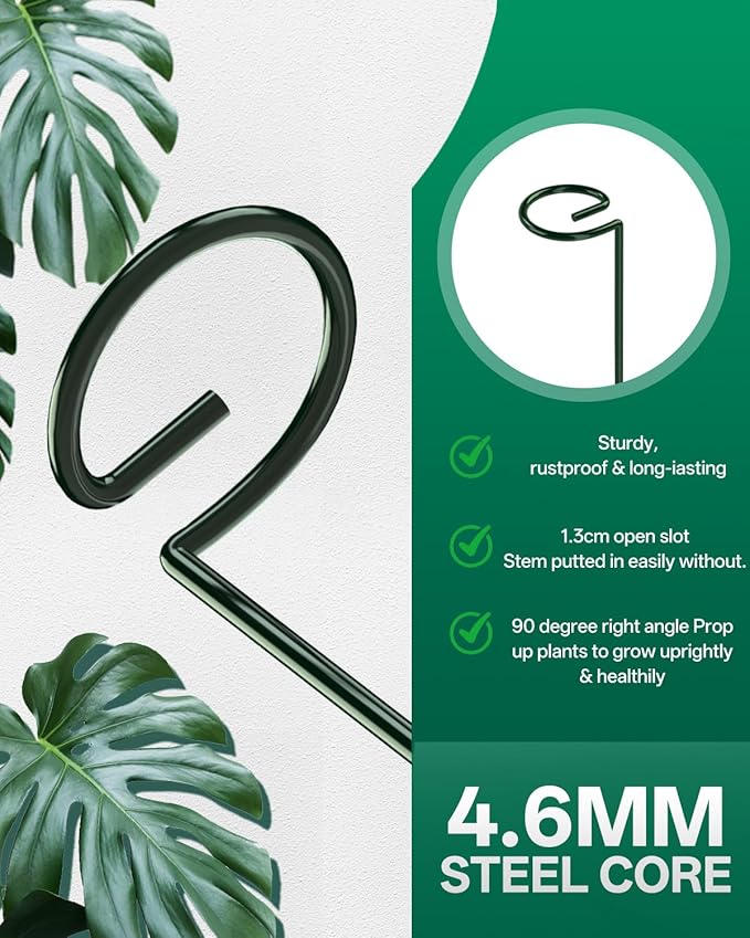 Breeze Touch 12 Pack Plant Stakes, 35.4 Inch Plant Support Stakes with 15 Twist Ties, Plant Sticks Support, Flower Stakes for Plants Peony, Tomato Seedling, Marigold, Amaryllis, Sapling, Coreopsis