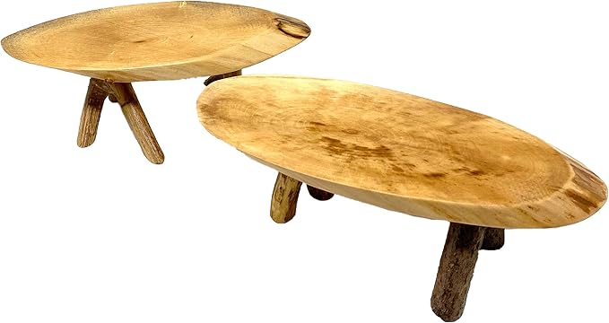 TJ Global Pack of 2 Rustic Small Long Wood Slice Plant Stand, Mini Wooden Stool Vase Stand, Display Stand, Perfect for Home Decor in Any Room Office Garden L9.5 x W3.5 x H3 (2 Stands)