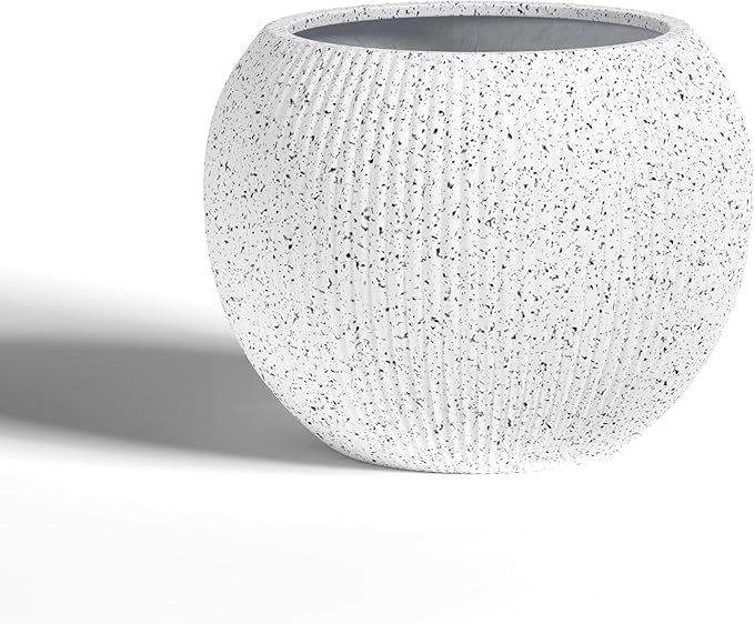 DTY Mt Sherman 21.1'' D x 16.7'' H (Pot Opening 14.6") Fiberstone Round Planter with Drainage Hole, Smooth Finishes, Weather Resistant for Indoor and Outdoor, 2 Extra Coco Mats - Ribbed White, Large
