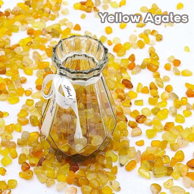 WAYBER Natural Yellow Agate Pebbles, 1 Lb/460g Decorative Rocks Non-Toxic Crystal Stone Irregular Quartz Gemstone Crushed Pieces Tumbled Stone Chips for Jewelry Making/Home Decoration