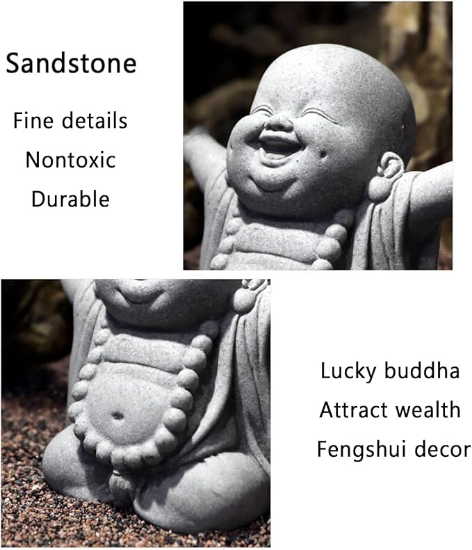 OwMell Japanese Jizo Monk Statue, Buddha Jizo Figurine Memorial Aquarium Statue Ornament - Laughing Buddha