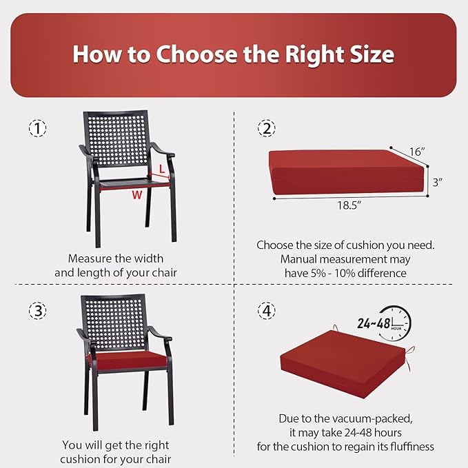 Outdoor Chair Cushions Set of 6, 18.5 x 16 Inch Patio Chair Cushions for Outdoor Furniture, Water Resistant, Non-Slip Ties(Brick Red)
