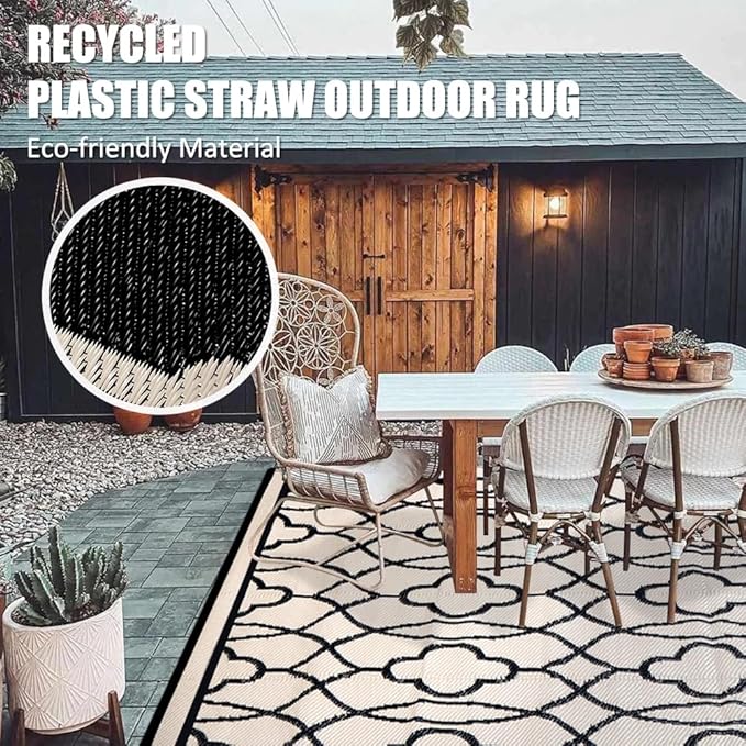 Pendolr Outdoor Rug Waterproof 8x10 ft Outdoor Carpet Patio Rug Mat Reversible RV Camping Rug Plastic Straw Rug Outside Outdoor Area Rug for Patio Deck Balcony Backyard Picnic Beach