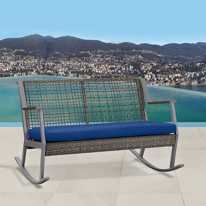 idee-home Outdoor Bench Cushion Waterproof, Bench Cushions for Outdoor Furniture, Patio Porch Swing Replacement Seat Pad with Ties for Garden Backyard, 45 x 18 Inch Navy Blue