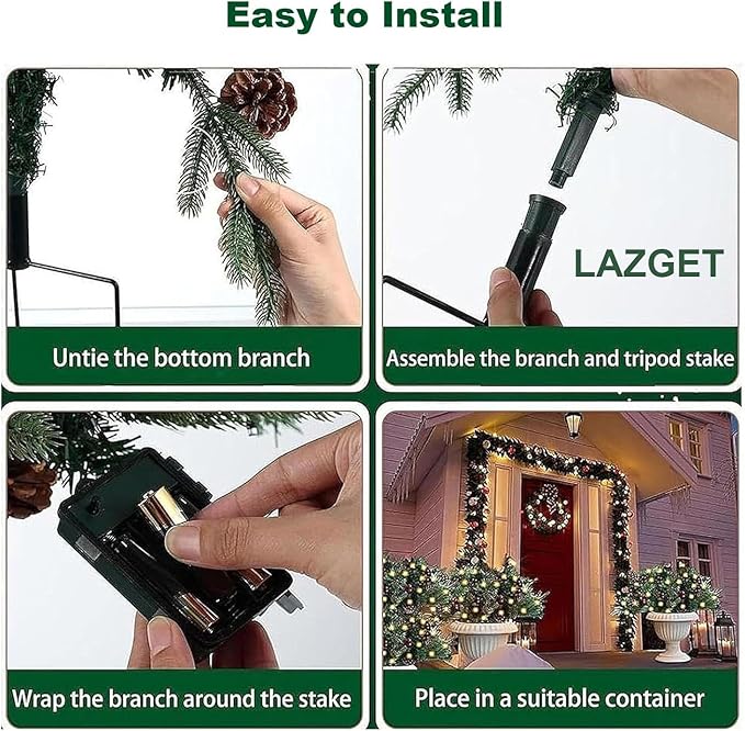 2026 New Christmas Planter Filler,Prelit Planter Bushes,Christmas urn fillers for Outdoor Holiday Planters Decorations,with Tripod Stake LED Lights. (2, Green)