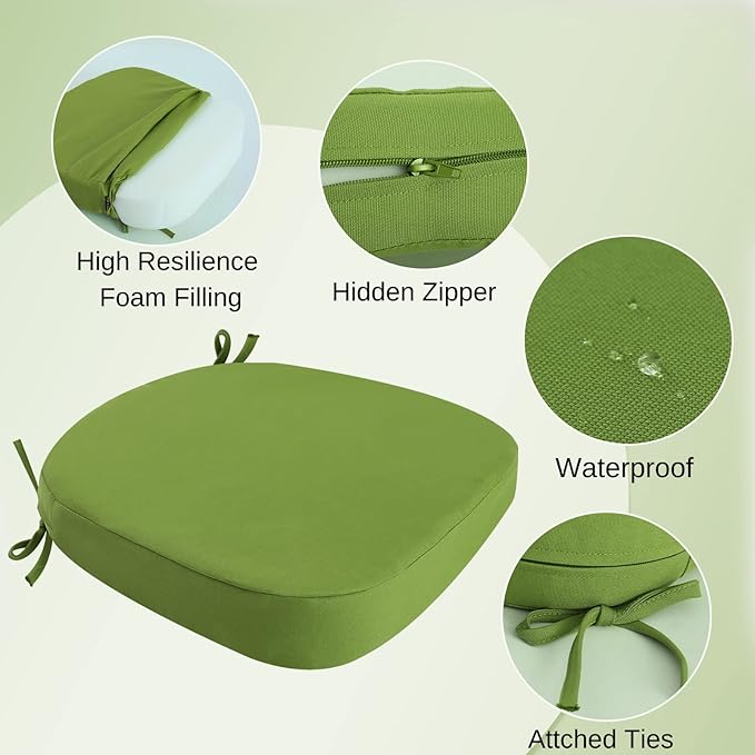 idee-home Outdoor Chair Cushions Set of 4, 19" x 19" x 3" Thick D-Shaped Patio Furniture Outdoor Seat Cushions Waterproof with Ties, Dining Pads