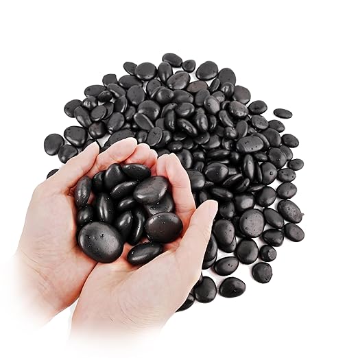 Natural Black River Rocks,1-2 Inches Decorative Stones Pebbles for Indoor Plants Decorative Rocks for Potted Plants Small Black Rocks for Indoor Plants,Vases,Aquariums,Terrarium,Fish Tank 1 LB