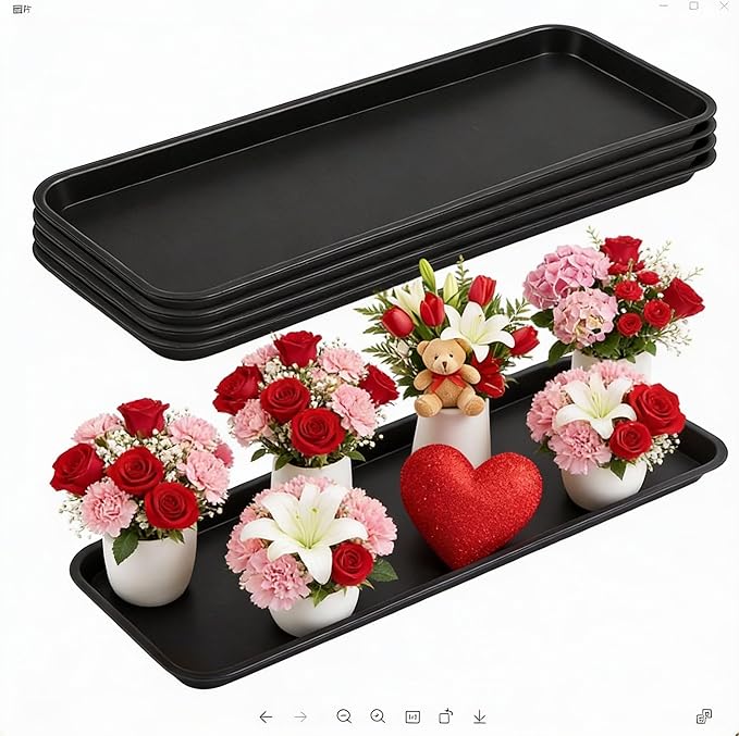 4 Pack Black 30 x 9.8 x 1.2 Inch Rectangle Plant Saucer Large Plastic Plant Tray Water Drip Trays for Windowsill Flower Pot Planter Drainage Germination Garden Outdoor Indoor Use
