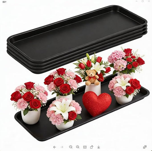 4 Pack Black 30 x 9.8 x 1.2 Inch Rectangle Plant Saucer Large Plastic Plant Tray Water Drip Trays for Windowsill Flower Pot Planter Drainage Germination Garden Outdoor Indoor Use