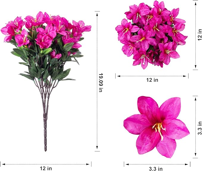 INSPRING Artificial Flowers for Outdoors Outside, 3 Bundles Fake Silk Azalea Flower Realistic UV Resistant Spring Flowers for Decoration Faux Plants for Outdoor Planters Porch Patio Garden Home, Mix