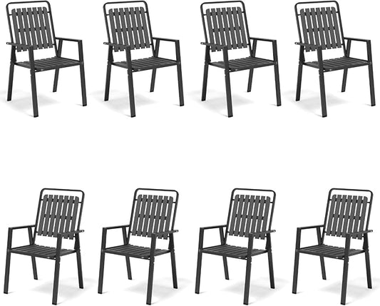 350LBS Outdoor Patio Chairs Set of 8, Patio Dining Chairs with Metal Frame, Heavy-Duty Outdoor Chairs with Armrest for Garden, Poolside, Backyard, Lawn