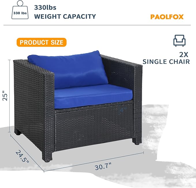 Outdoor Patio Chair Set of 2,Wicker Patio Chairs Set,Outdoor Rattan Chairs,Patio Furniture,Balcony Chairs, Wicker Furniture for Gardens, Backyards, Balconies,Poolside(Blue)