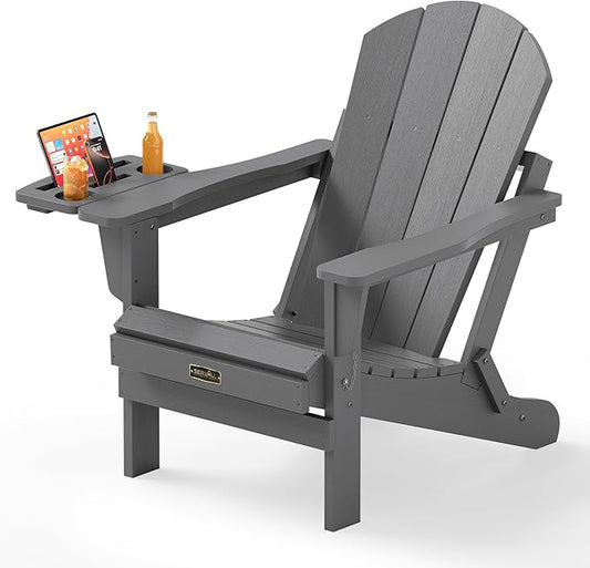 SERWALL Folding Adirondack Chair, Patio Adirondack Chairs with 4 in 1 Cup Holder, Weather Resistant Plastic Fire Pit Chair for Outdoor, Garden, Backyard, Deck - Blue