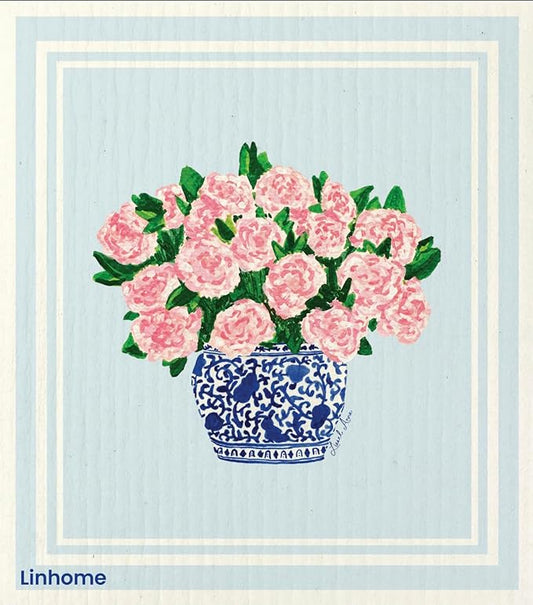 Garden Collection Swedish Dishcloth, Reusable Paper Towel, Super Absorbent Cellulose Sponge, Kitchen Cleaning Cloth, Washable & Compostable (Pink Peonies - 1 Pack)