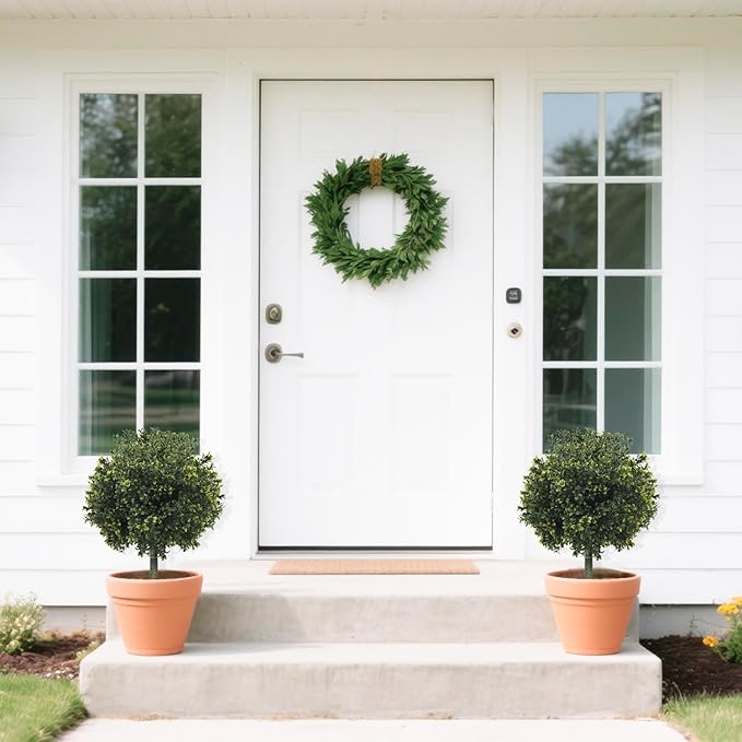 2-Pack 29" UV-Resistant Boxwood Topiary Ball Trees | Artificial Outdoor Plants with Ground Spikes for Porch, Patio, Planters & Indoor Decor